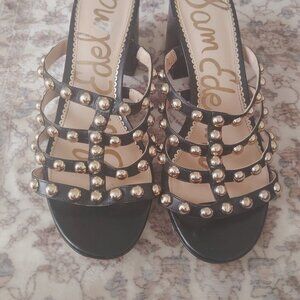 Size 10 - 10.5 leather black gold studs Sam Edelman Heeled Sandal 3 inch heal